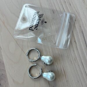 Vivienne Westwood Silver Hoop Earrings with Pearlescent Drops